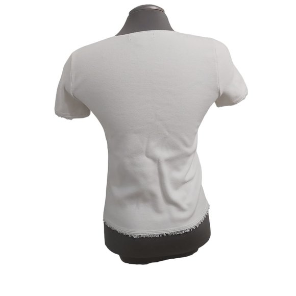 Banana Republic Milano Tee White Fringed T-Shirt Women Size Small Rayon Blend - Picture 3 of 12